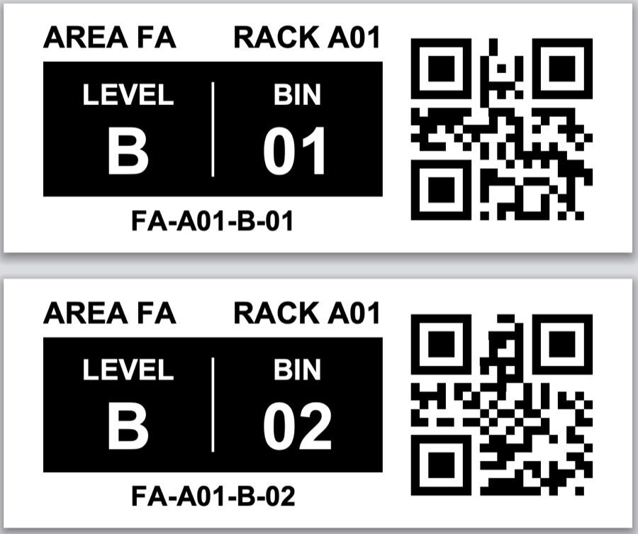 Printed TwoBin location labels with QR codes